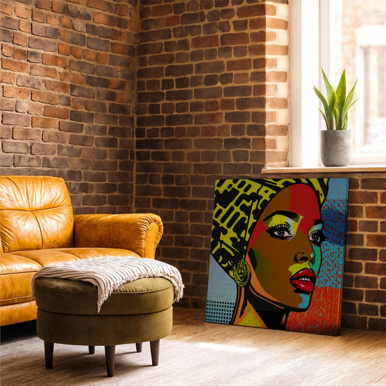 Pop Art African Woman Portrait Wall Art for Industrial Living Room Decor