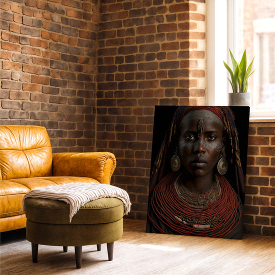 Woman portrait with intense gaze canvas wall art for industrial brick living room