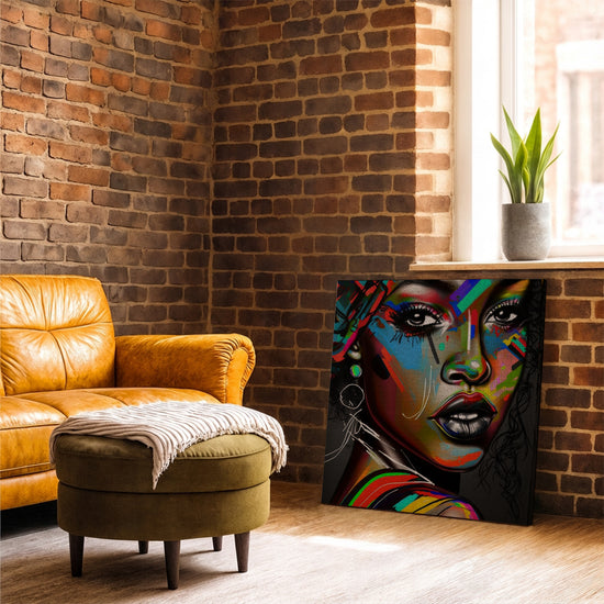 Street art woman portrait canvas print, industrial living room wall art