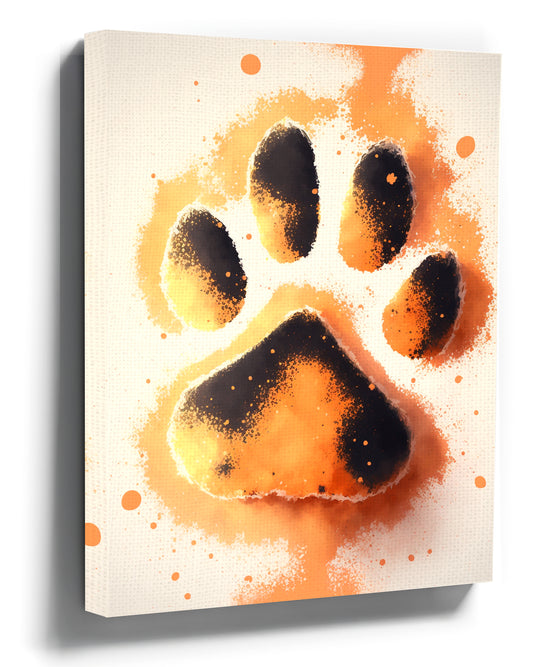 Orange watercolor dog paw print canvas for minimalist baby nursery