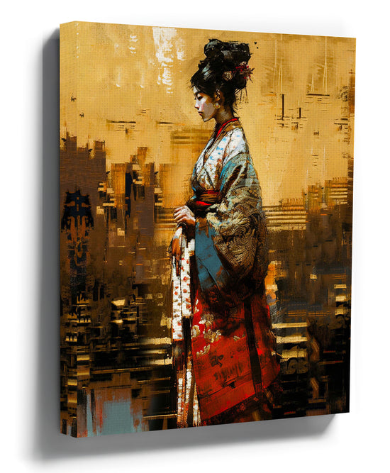 Japanese Geisha in Kimono palette knife painting wall art