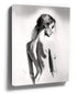 Minimalist black-and-white pencil sketch of a woman from behind — elegant wall art for a modern adult bedroom