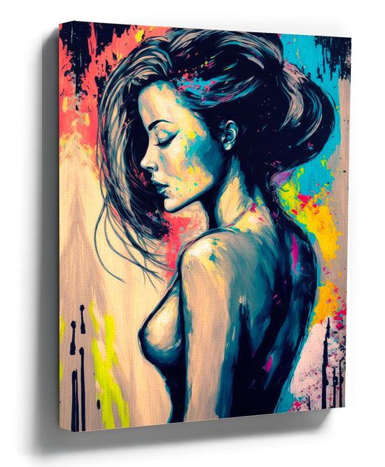 Abstract portrait of a sensual woman in profile with multicolored shards – modern canvas wall art
