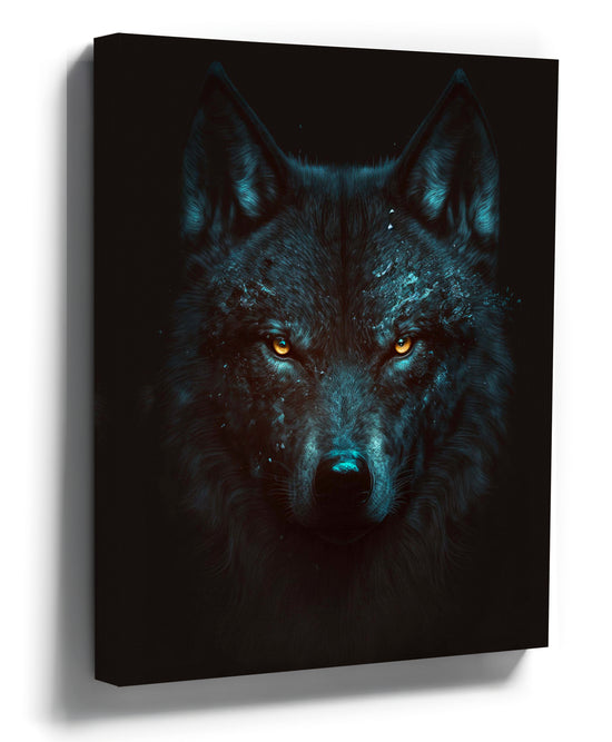 Black wolf portrait wall art for minimalist living room decor