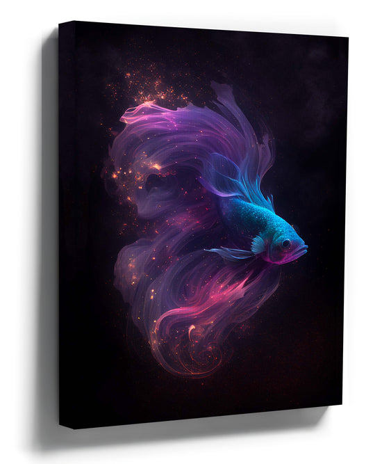 Purple and blue Betta fish digital canvas art with a starry backdrop