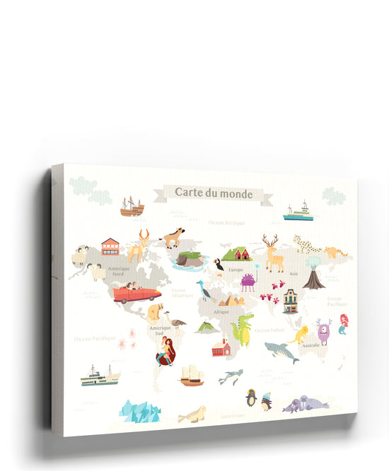 Kids World Map Animal Wall Art for Nursery or Kids Room