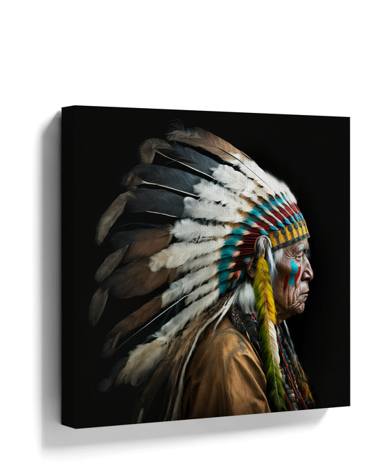 Native American chief portrait canvas wall art for boho living room decor