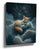 Sleeping fox on a cloud under a starry night sky in deep midnight blue tones, nursery wall art