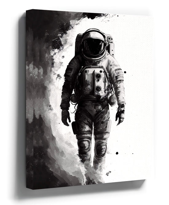 Black and white astronaut wall art for a modern living room