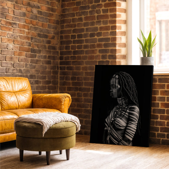 Black and white African woman portrait canvas for industrial living room decor
