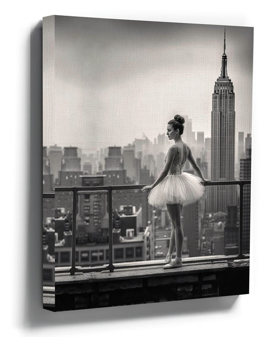 Black and white ballerina wall art, New York City, industrial living room decor