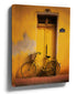 Yellow bicycle by a door – retro vintage canvas wall art in warm tones