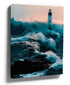 Deep blue lighthouse in storm canvas print, hyper-detailed seascape photography