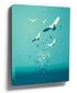 Minimalist blue coastal seascape wall art print with a flock of birds in flight