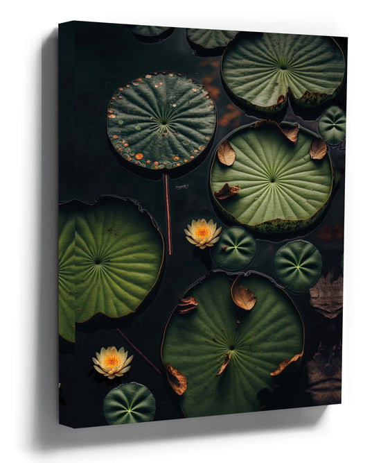 Serene water lily wall art with calming aquatic flowers for zen living room decor