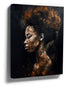 Black and copper portrait painting of an Afro‑haired Black woman in profile, African wall art