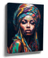African woman portrait with headwrap, vibrant saturated color canvas painting