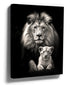 Black and white lion and cub front-facing portrait canvas wall art