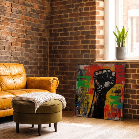 Tableau poing levé graffiti street art pour salon industriel