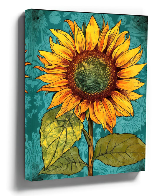 Original sunflower wall art, a burst of vitality — decorative wall painting in a styled room