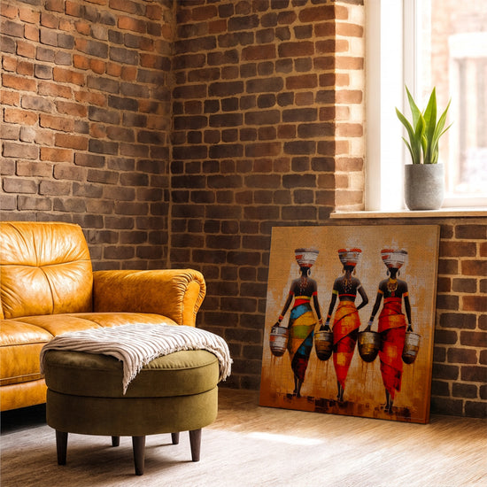 Tableau femmes africaines portant jarres d'eau pour salon industriel