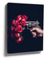 Silver revolver firing red roses on a black background – dramatic photographic wall art print