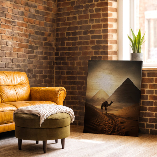 Pyramides égyptiennes désert chameau tableau pour salon industriel