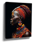 African woman profile portrait with red tribal jewelry on a black background, canvas wall art