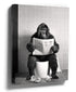 Black and white gorilla on the toilet reading a newspaper - funny bathroom wall art canvas print