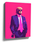 Pop art portrait of a man in a suit and glasses on a hot pink background, modern canvas wall art