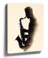 Minimalist black ink saxophonist silhouette canvas, beige background wall art