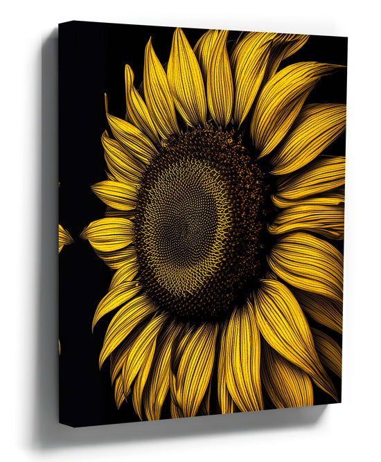Vibrant sunflower canvas wall art print displayed in a modern interior