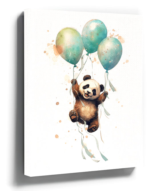Panda with pastel balloons, Scandinavian nursery wall art for baby room