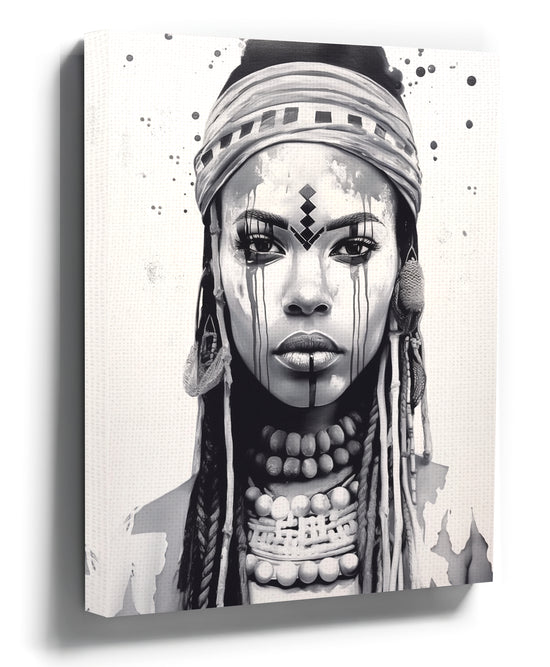 Black and white African woman portrait wall art for a minimalist living room