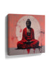 Red and Gray Buddha Canvas Wall Art – Dhyana Mudra Meditation Painting, Contemporary Home Decor