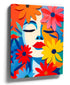 Multicolored pop art floral female face canvas wall art