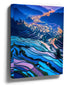 Guangxi terraced rice fields canvas wall art in blue, purple, and green