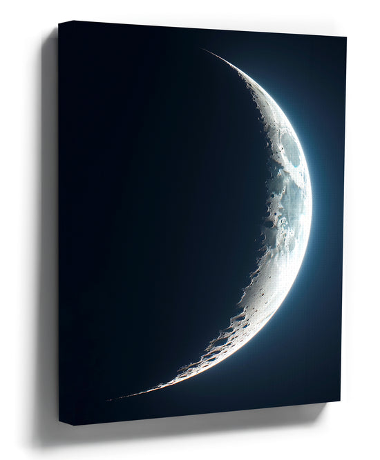 Midnight blue crescent moon wall art for minimalist bedroom decor