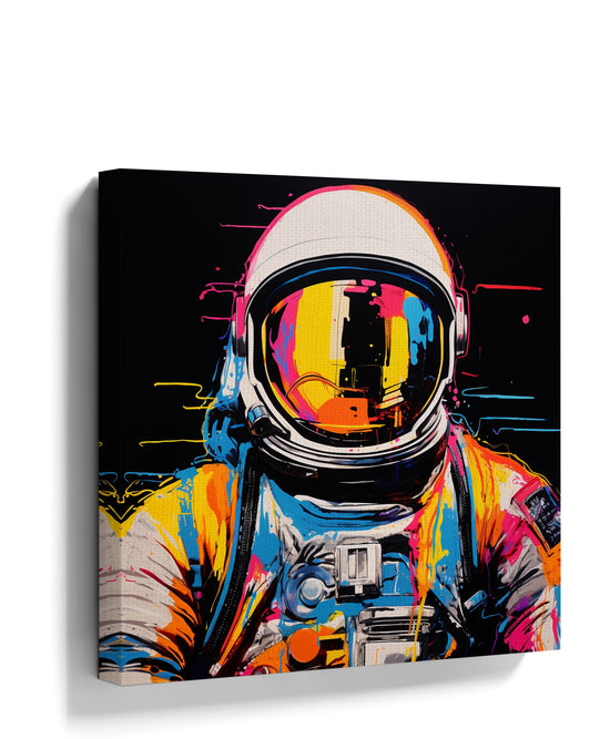 Multicolor pop art astronaut canvas with gold visor – modern wall art print