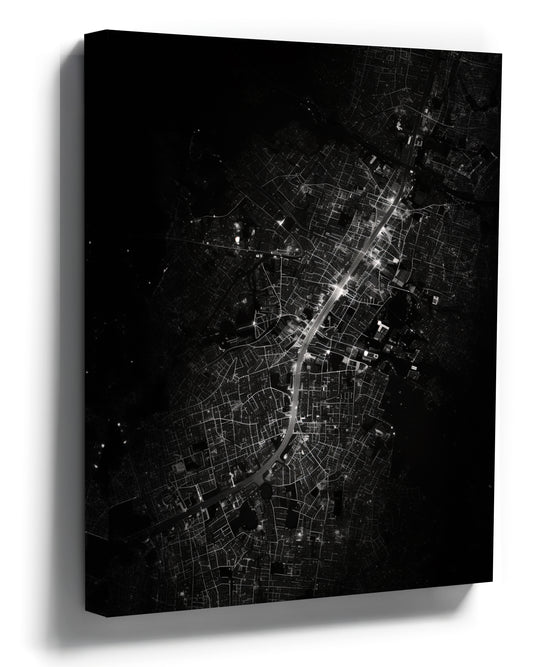 Black and white aerial city map canvas wall art for minimalist living room decor