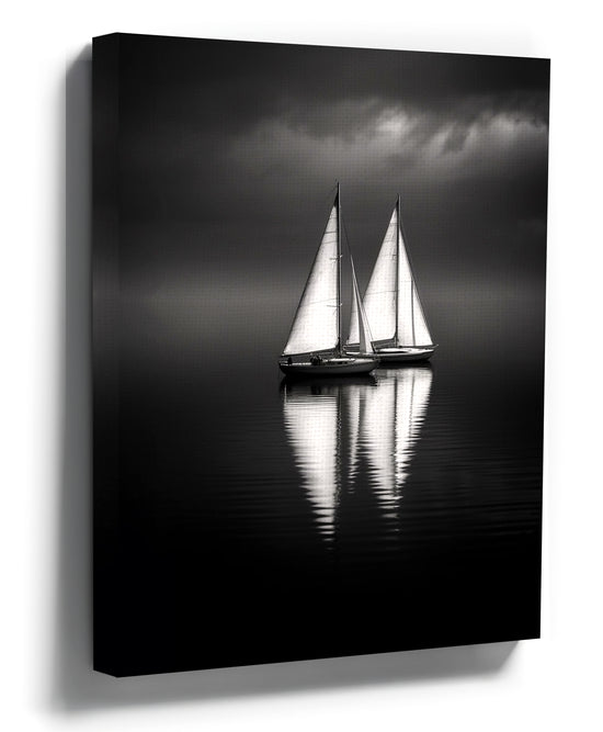 Black and white sailboat wall art for a minimalist living room
