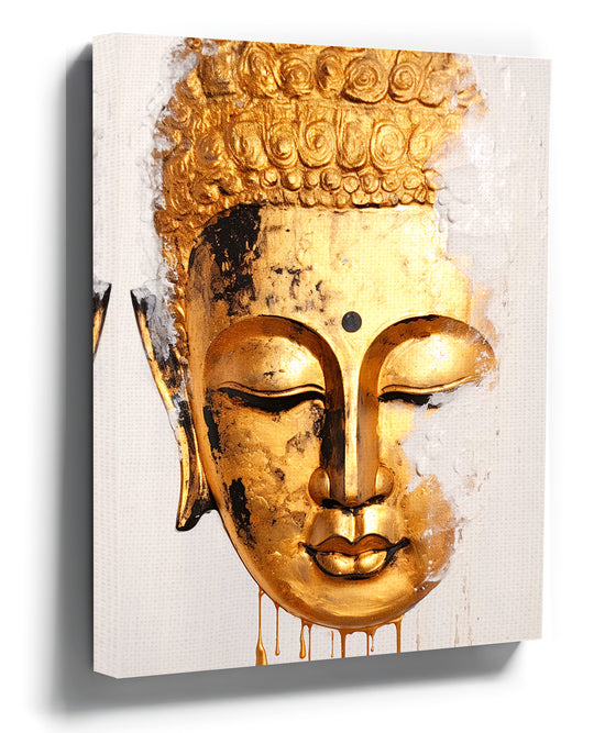 Zen gold Buddha face wall art for a minimalist living room