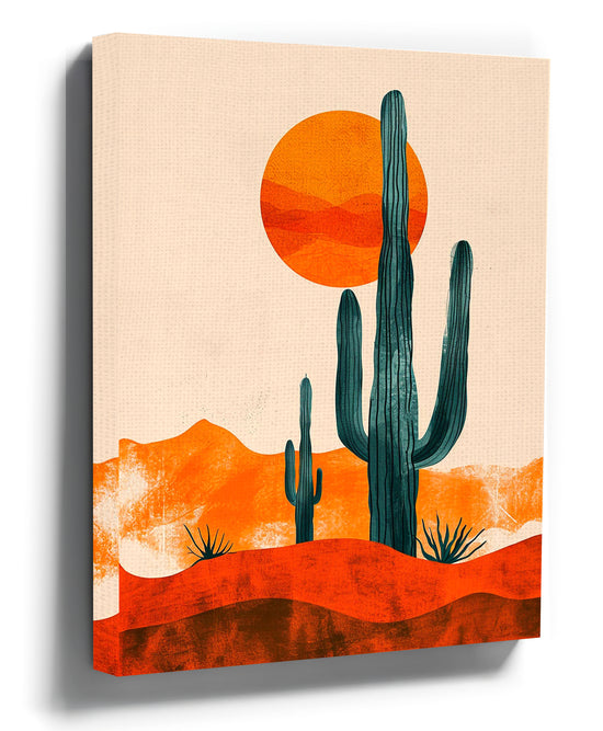 Saguaro cactus desert sunset canvas wall art for a minimalist living room