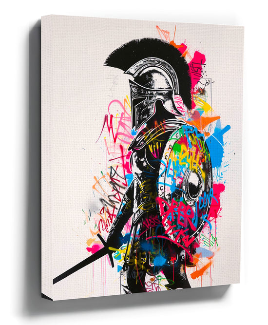 Multicolored Roman gladiator graffiti street art canvas wall art