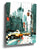 New York City yellow taxi canvas wall art in blue and orange street art style