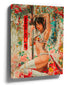Canvas wall art of a Japanese female warrior with a katana and floral tattoos for living room decor