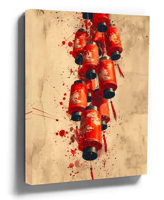 Asian red lanterns canvas wall art for modern living room decor