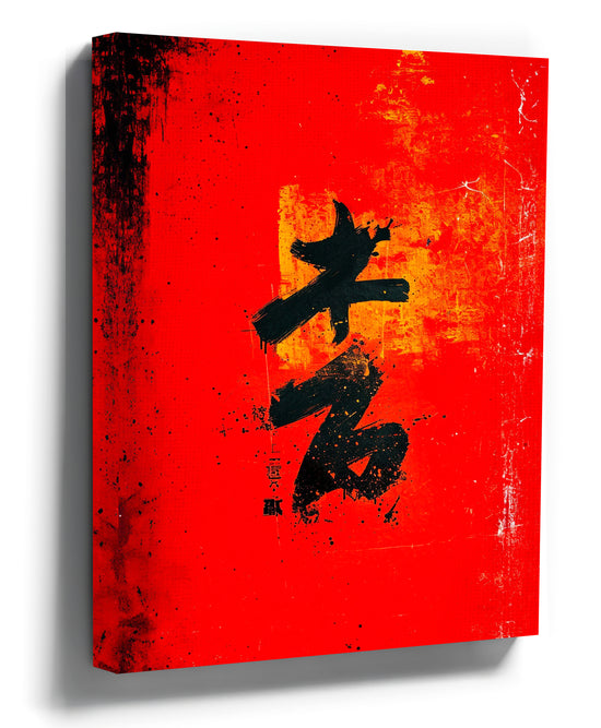 Red Japanese dragon calligraphy canvas wall art for a minimalist living room