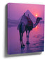Camel and pyramids in the Egyptian desert at purple sunset – canvas wall art