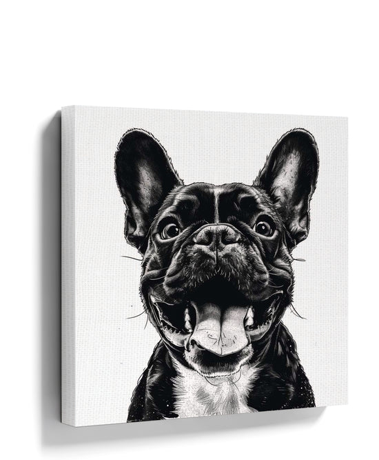 Black and white bulldog wall art for minimalist living room decor